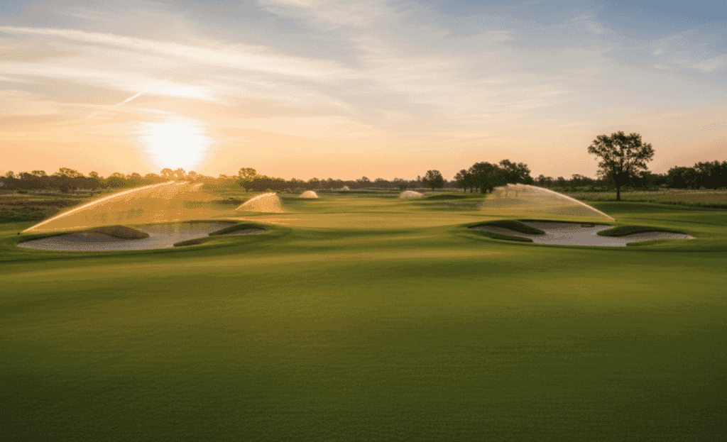 Irrigated golf course fairway and greens